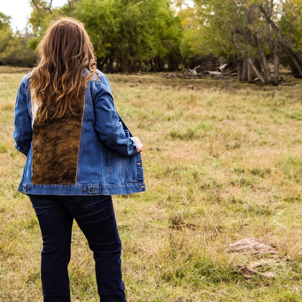 Cowhide and denim jacket